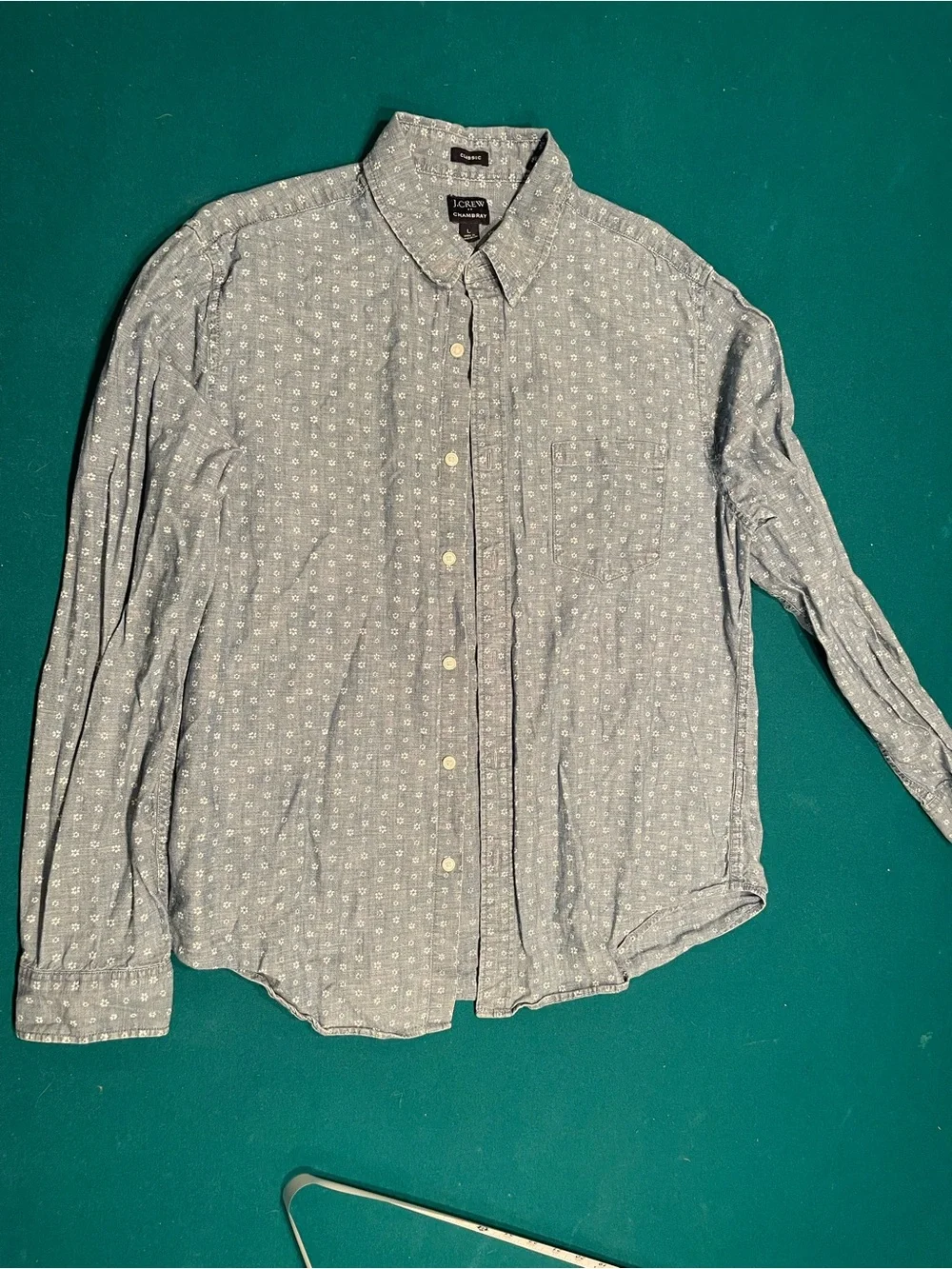 J. Crew Men’s Light Blue Button-Down Shirt with White Micro Print